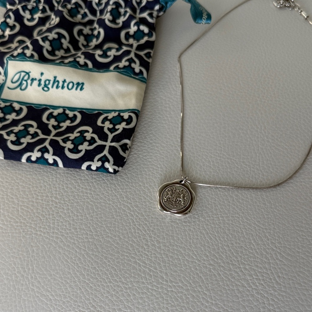 Brighton Silver Wax Seal Pendant Necklace with Teal & Black Pouch